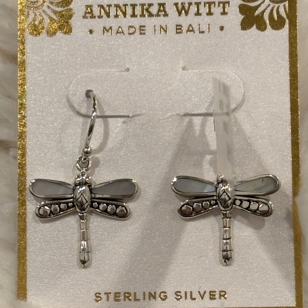 ANNIKA WITT Made In Bali Sterling Silver Mother Of Pearl Dragonfly Earrings